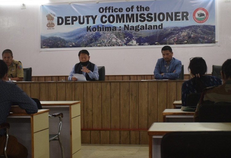 Legislator in-charge of Kohima district, Minister Tongpang Ozukum, Sr SP Kohima, K Sophie and other DTF members during the Kohima District Task Force (on COVID-19 meeting held in DC's Conference Hall, Kohima on September 9. (DIPR Photo)